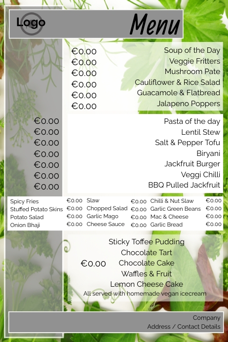 Vegan Menu Template PosterMyWall Vegan Menu Template PosterMyWall