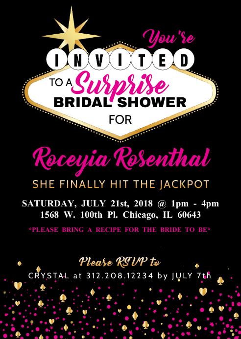 Vegas Theme Bridal Shower Bachelorette Party Invitation