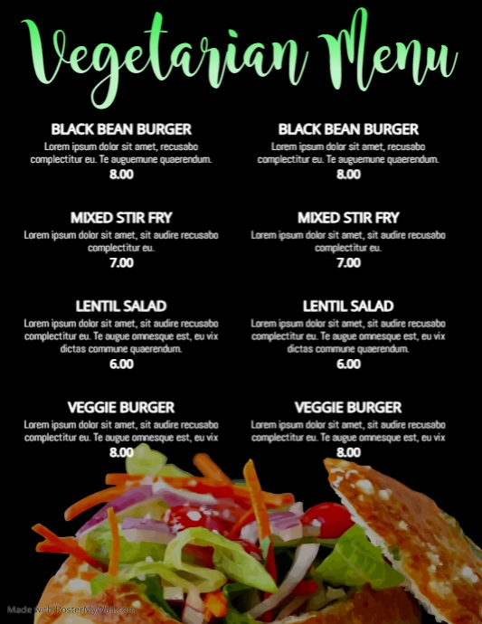Carta De Menu De Un Restaurante Vegetariano - Compartir Carta