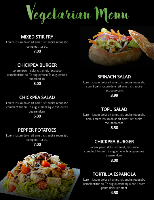 Plantilla De Vegetariana Vegana Comida Saludable Restaurante Flyer Poster Menu Plantilla Personalizable Postermywall