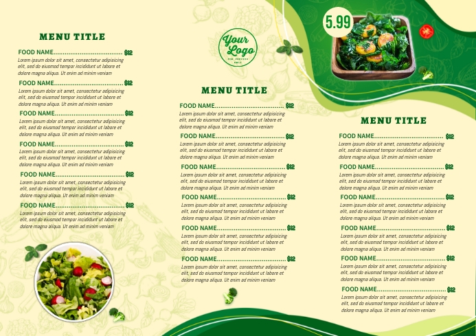 Vegetarian Restaurant Bifold Food Menu Flyer Template | PosterMyWall