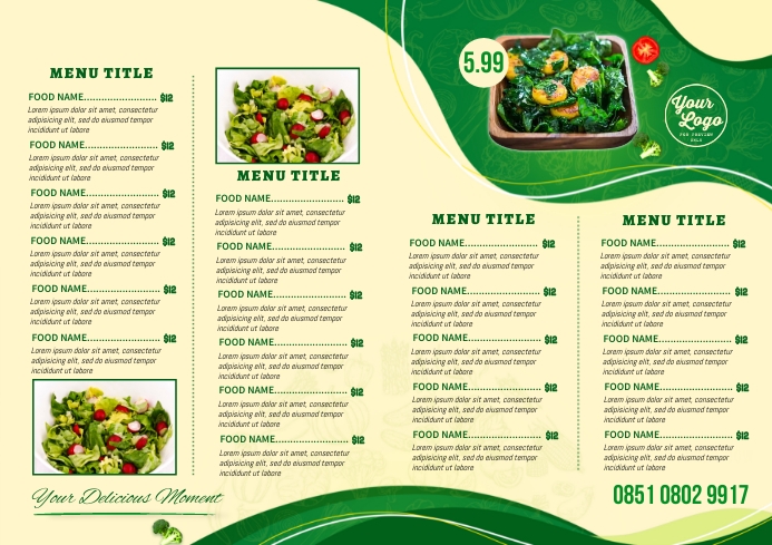 Vegetarian Restaurant Bifold Food Menu Flyer Template | PosterMyWall