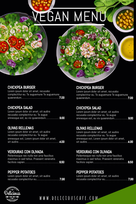 Vegetarian Vegan Restaurant Menu Template | PosterMyWall