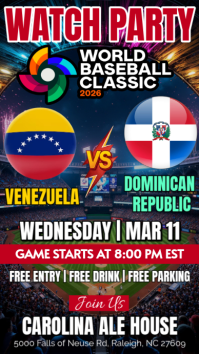 Venezuela Vs Dominican Republic 2026 World Baseball Classic Watch Party Instagram Story Template