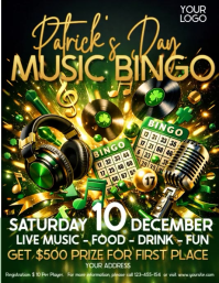 Verde St. Patrick's Day Music Bingo Volantino Video Flyer (US Letter) template