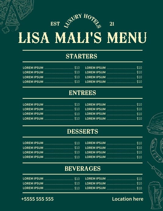 Vertical menu template for luxury vacation re | PosterMyWall