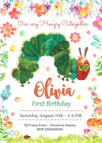 Very Hungry Caterpillar First Birthday Invita A6 template