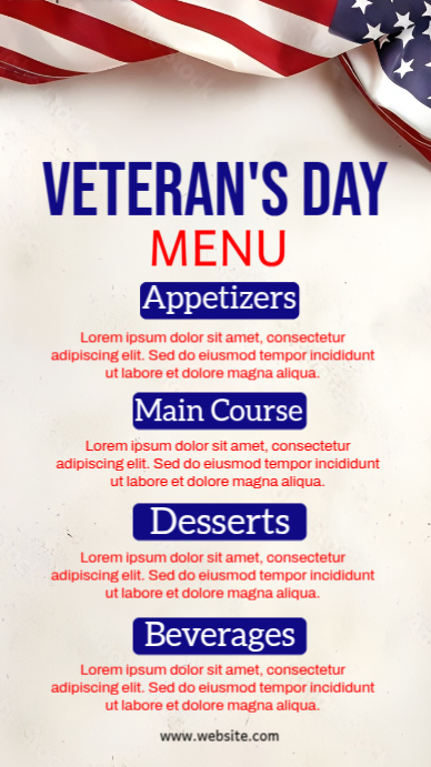 Vets Menu Topper Modèle Veterans Day Menu | PosterMyWall