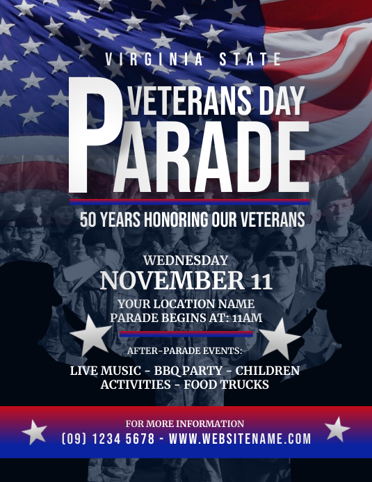 Veterans Day Parade flyer Iflaya (Incwadi ye-US) template