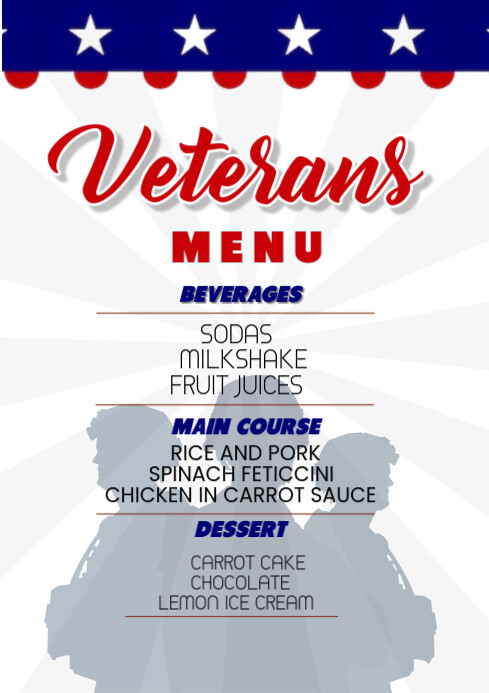 Vets Menu Topper Veterans Menu Flyer Template | PosterMyWall
