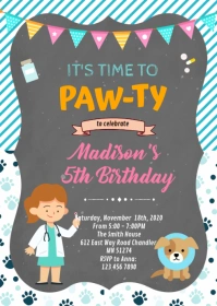 Veterinary birthday party invitation A6 template