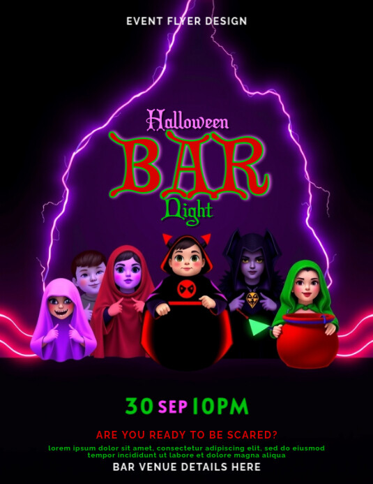Vibrant Halloween Bar Night Flyer Template for Nightlife Spooky Scenes Pamflet (Letter AS)