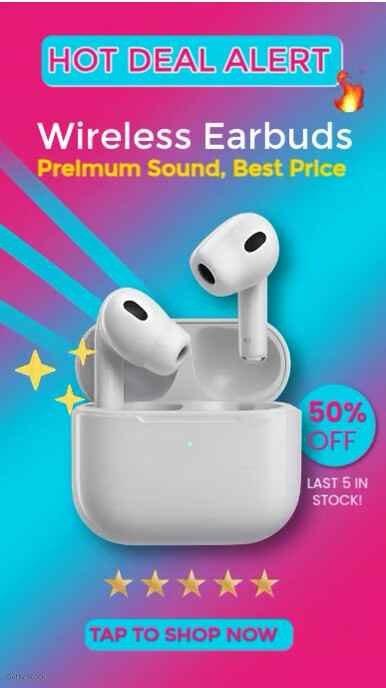 Vibrant Magenta-to-Cyan Gradient TikTok Promo — Wireless Earbuds with Bold “Hot Deal” Alert & Neon A template