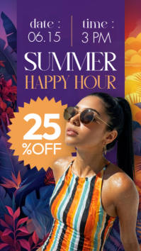 Vibrant Summer Happy Hour Story - Tropical Sunset Drink Promo Happy Hour Ad เรื่องราวบน Instagram template