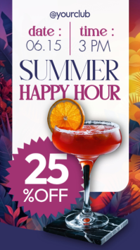 Vibrant Summer Happy Hour Story - Tropical Sunset Drink Promo - 25% OFF Nightclub template