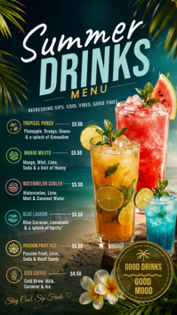Vibrant Tropical Summer Drinks Menu Instagram Story template