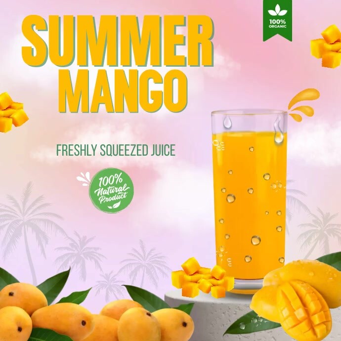 Vibrant Yellow Mango Drink Promotion Post Template | PosterMyWall