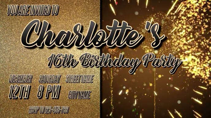 Video 16:9 16th Birthday Party Invitation Tem Digital Display (16:9) template