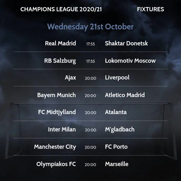 Fixture Post Football Video Champions League Football Fixtures Template | PosterMyWall