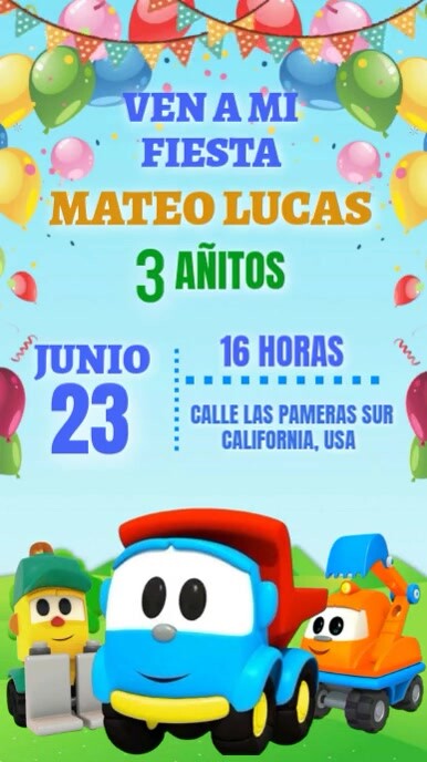 Video de Invitación de LEO EL CAMIÓN Status WhatsApp template