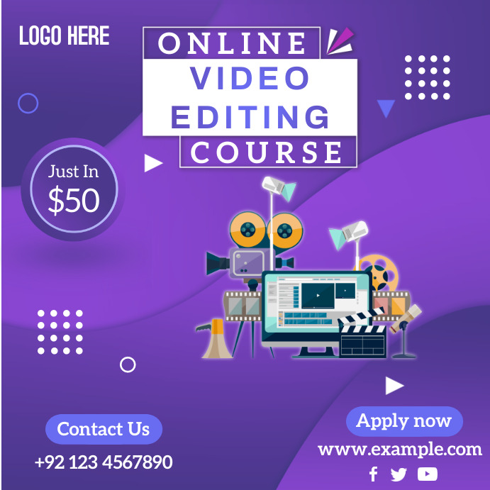 video editing course Instagram Post template