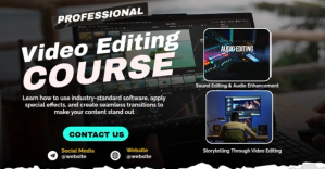 Noir Video Editing Course Promotion Facebook Shared Image Template