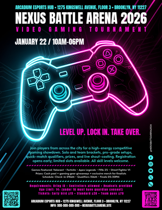 Video Gaming Tournament Flyers Template | PosterMyWall