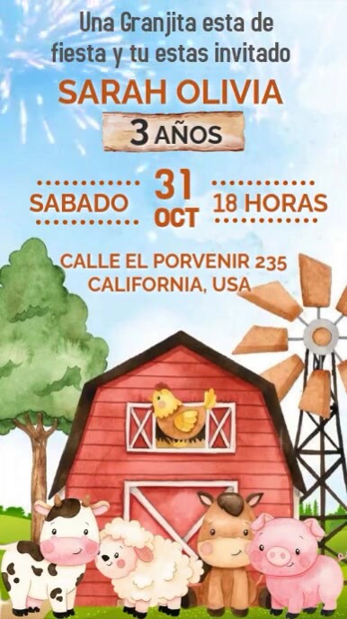 Video Invitación de Animales de la Granja Estado do WhatsApp template