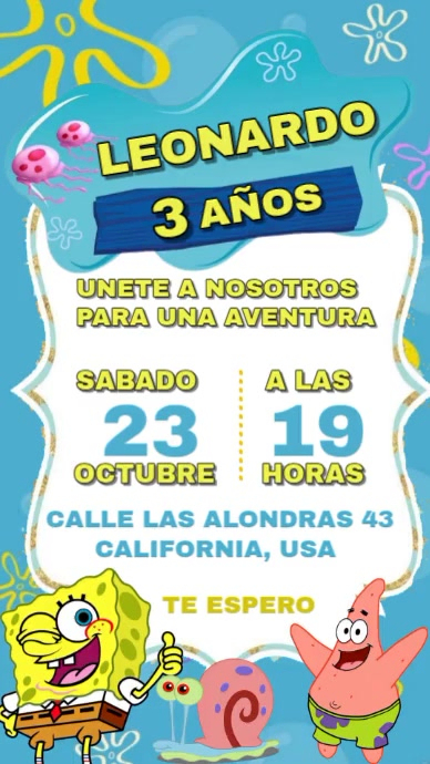 Mod le Video Invitaci n Cumplea os Bob Esponja PosterMyWall