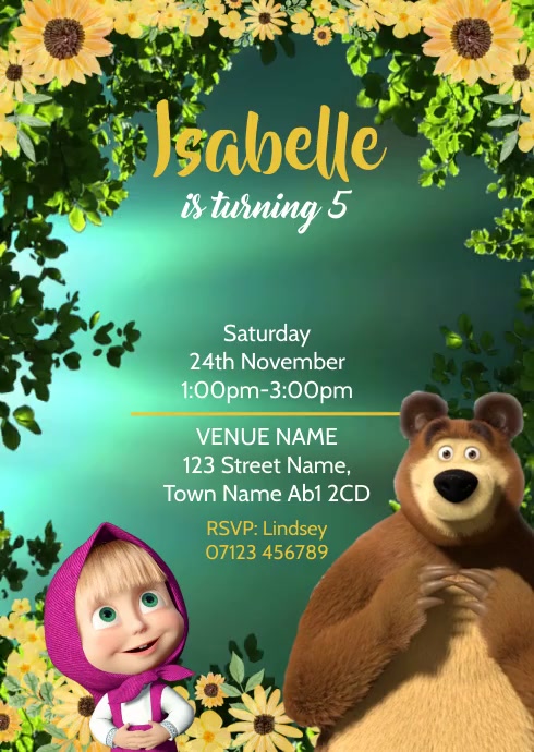 Video Invitation Masha and Bear Birthday Part Template | PosterMyWall