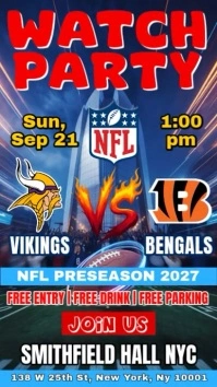 Vikings Vs Bengals NFL Watch Party Instagram Story Template