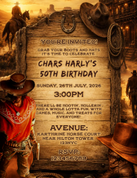 Vintage 90's 80's Cowboy Birthday Invitation, Brown Vintage Western Birthday Celebration Flyer template