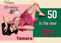 Vintage, birthday,50th, invitation, postcard, fashion, retail, cumpleaños template