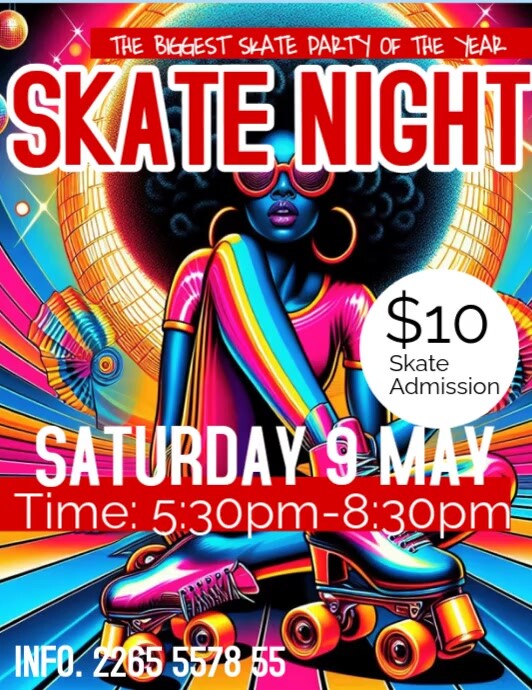 Vintage Blue Yellow White Green Red Skate Night ใบปลิว (US Letter) template