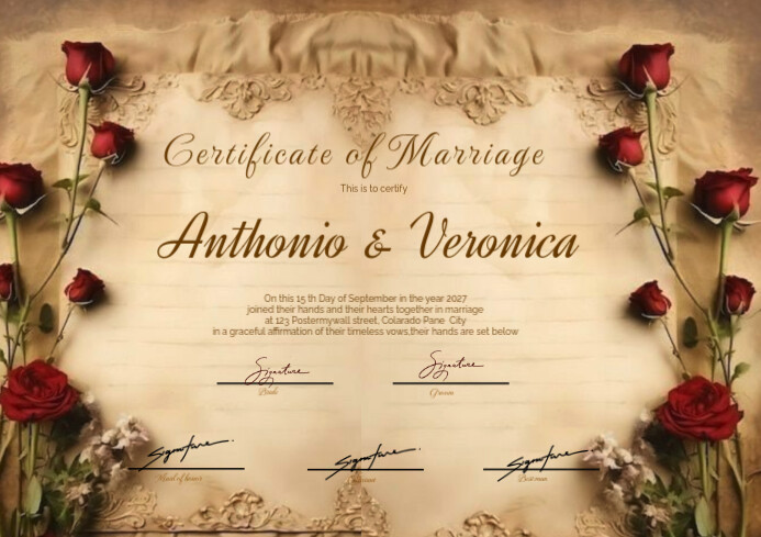 Vintage Certificate Of Marriage Bliss A4 template