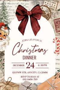 Vintage Christmas Dinner Invitation Poster – Elegant Holiday Party Template
