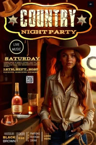 Vintage Country Night Party Template  Banner 4' × 6'