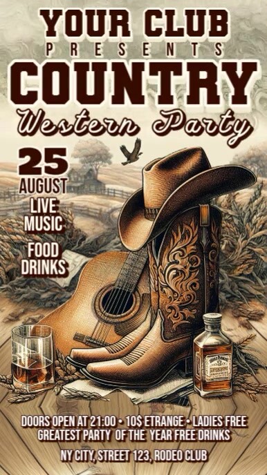 Copy of Vintage Country Night Rodeo Western Digital Display (9:16 ...