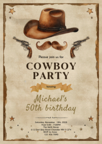 Vintage Cowboy birthday Party invitation A6 template