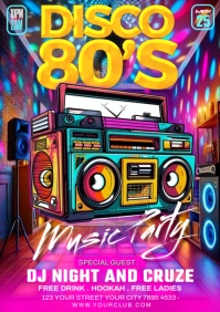 Vintage Disco 80's Music Party A4 template