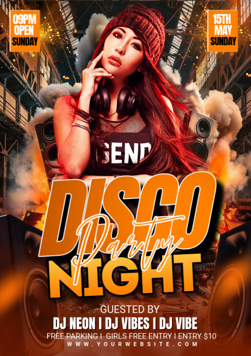 Vintage Disco Night Party A4 template