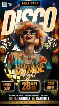 Vintage Disco Party Event Invitation Design template เรื่องราวบน Instagram