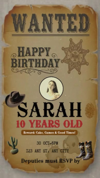 Vintage Editable Wanted Poster Birthday Invitation | Wild West Cowboy Party Template For Kids | Rust Indaba yaku-Instagram