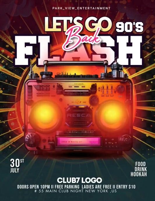 Vintage Flash Back 90s Party Flyer (us Letter template