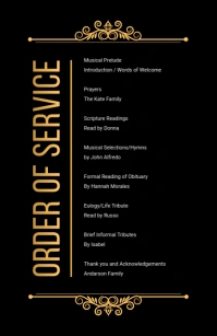 Vintage Golden Order Of Service Funeral Half Page Wide template