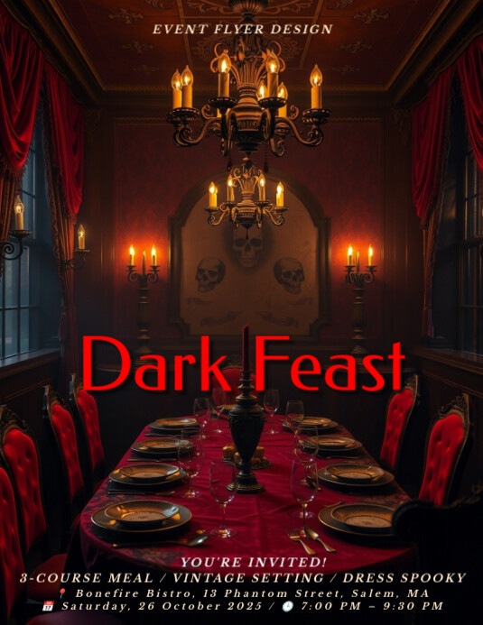 Vintage Gothic Halloween Dinner Soirée Flyer For Restaurants And Themed Venues template