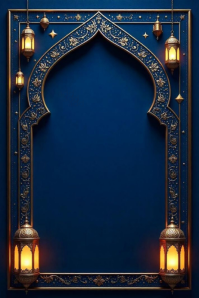 Vintage Islamic Arch Frame With Golden Lanterns  Banner 4' × 6' template