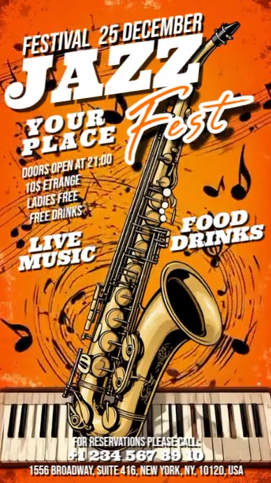 Vintage Jazz Festival Digital Display (9:16) Template | PosterMyWall