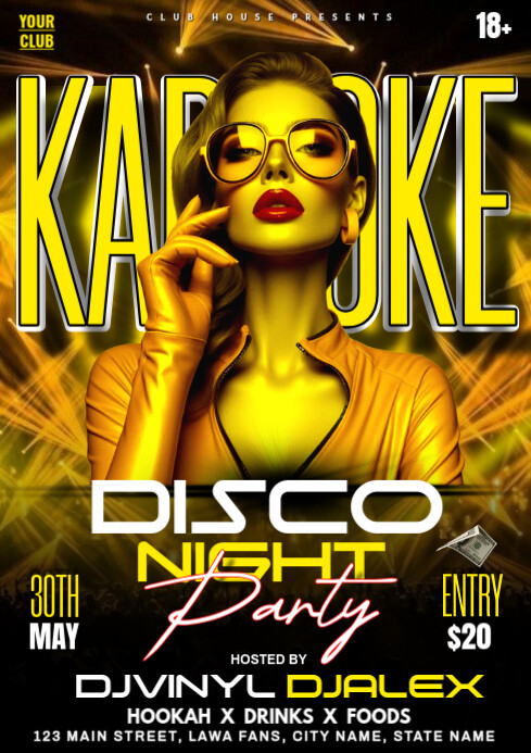 Vintage Karaoke Disco Night Party A4 template