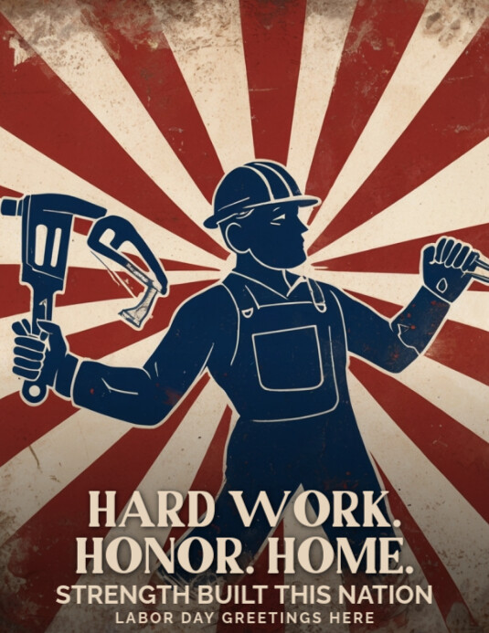 Vintage Labor Day Art - Patriotic Workers Pride Aesthetic 传单(美国信函) template